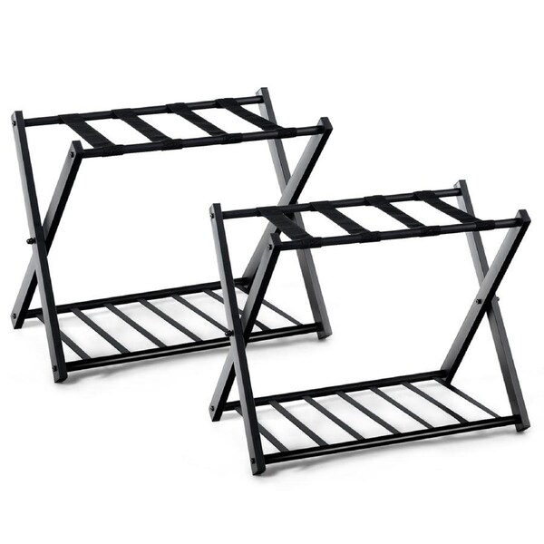 Costway 2PC Folding Iron Luggage Rack Suitcase Stand w/Shelf Bag Suitcase Storage for Motel Hotels