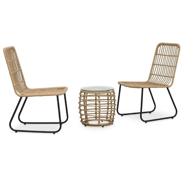 3 Piece Bistro Set Poly Rattan Oak vidaXL