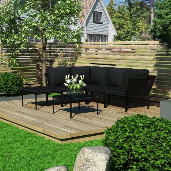 6 Piece Garden Lounge Set with Cushions Black PVC vidaXL