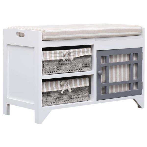 Hall Bench White 70x33.5x45 cm Paulownia Wood vidaXL