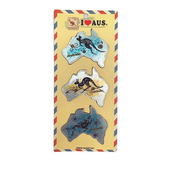 3pcs Australian Souvenirs Fridge Magnets Set Map Metal Kangaroo Aussie Gift Bulk