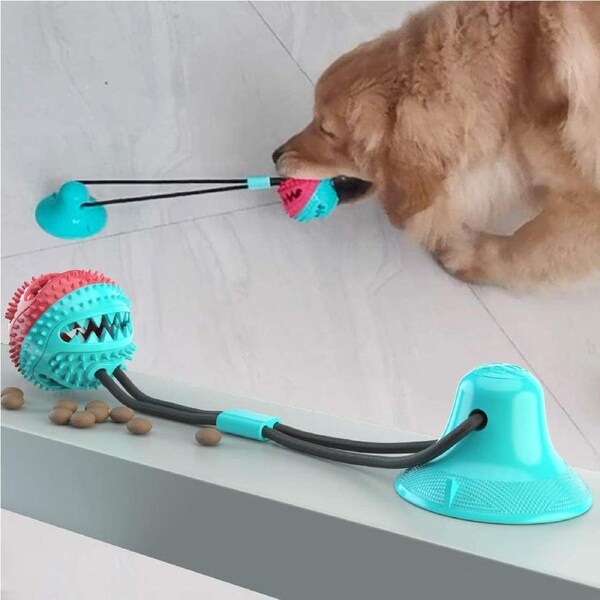[NEW] Dog Rope Toy with Ball - Self Playing Tug for War Dog Toy - Dog Suction Cup Toy with Ball Treat - Interactive Dog Rope Pull Toy - Multifunction Pet Molar Bite Toy