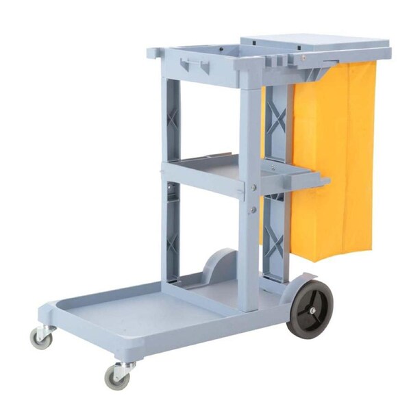 SOGA 3 Tier Janitor Cleaning Waste Cart Trolley with Waterproof Bag & Lid