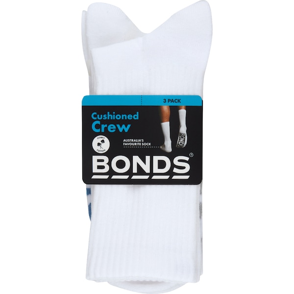 Bonds Mens Cushioned Crew Socks Size 6-10 Assorted 3 pack
