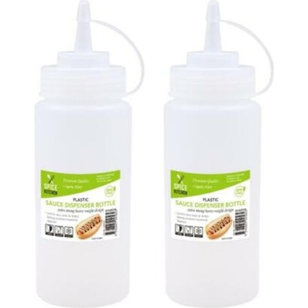 6 x PLASTIC SAUCE BOTTLE WHITE SQUEEZE BOTTLES 470ML CONDIMENT DISPENSER KITCHEN
