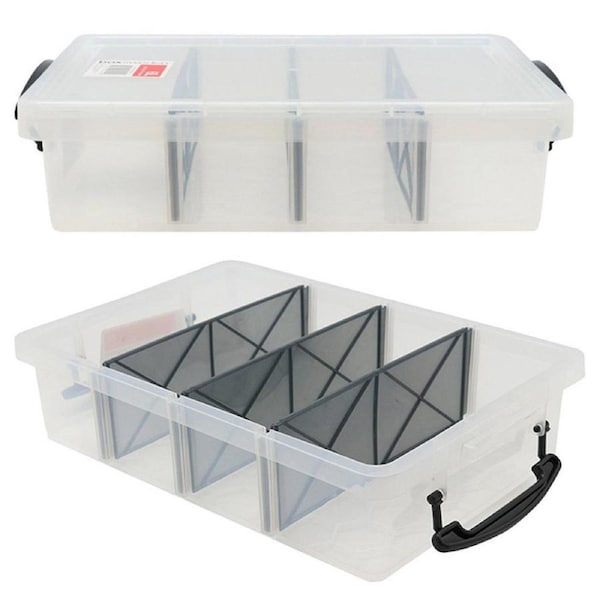 6L Clear Plastic Compartment Storage Box with 4 Removable Dividers Containers Bin Tubs Tub