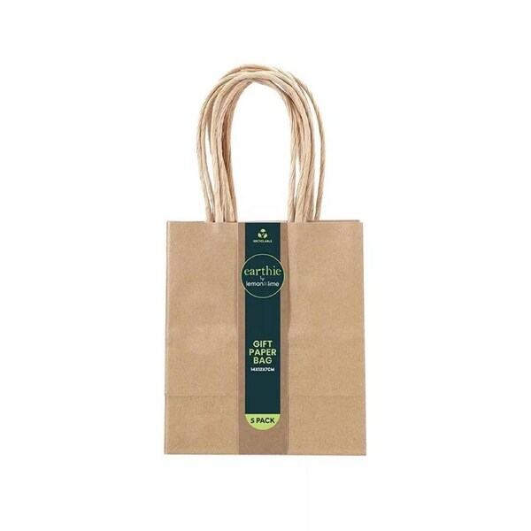 120 x Small Kraft Craft Brown Paper Party Carry Bags Handle Gift Bags 14CM