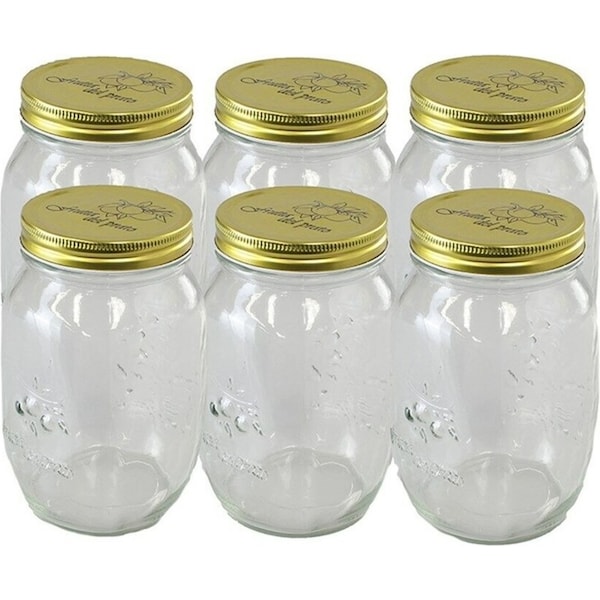 6 x 1L Large Preserving Jar 1000ML Conserve Glass Jars Chutney Storage Jam Sauces