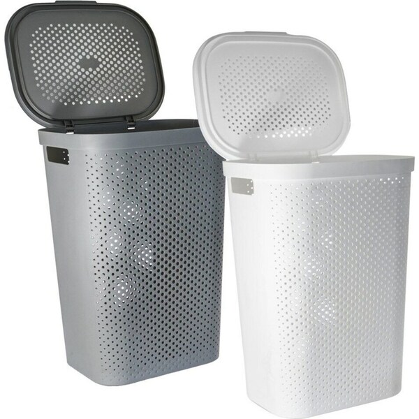 60L Grey Plastic Laundry Hamper Basket Clothes Washing Storage Basket