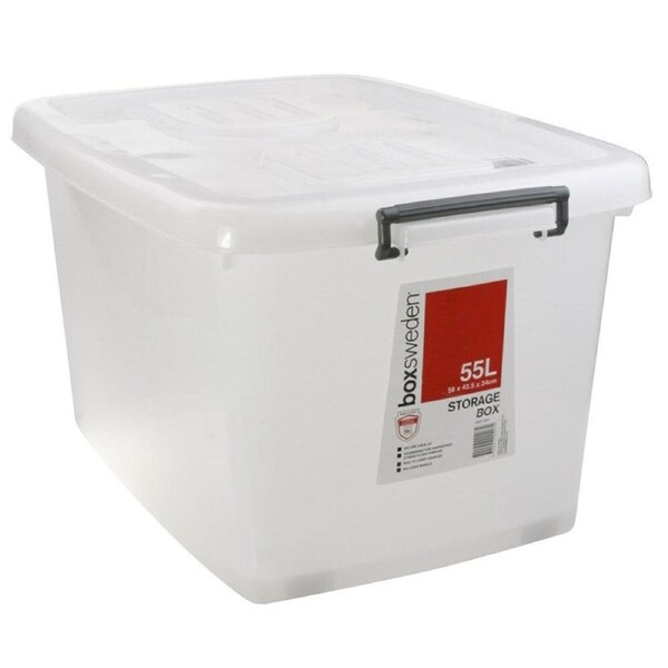 5 x 55L Heavy Duty Large Plastic Storage Tubs 55L Crate Containers Tub Lid FD