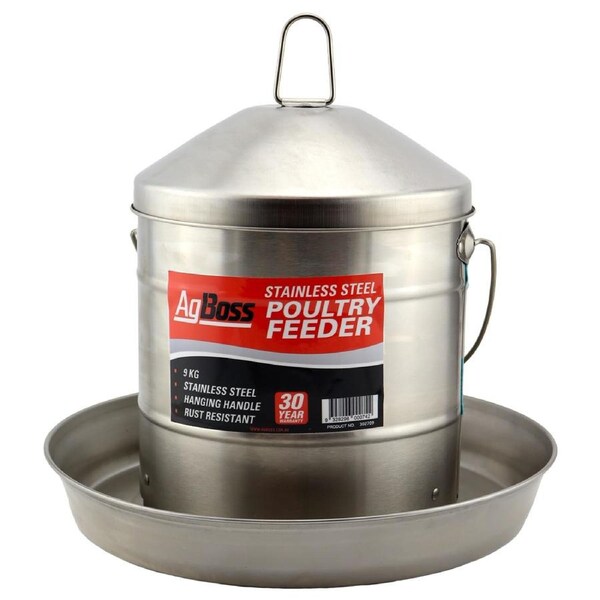AgBoss 9kg Stainless Steel Poultry Feeder - 302709