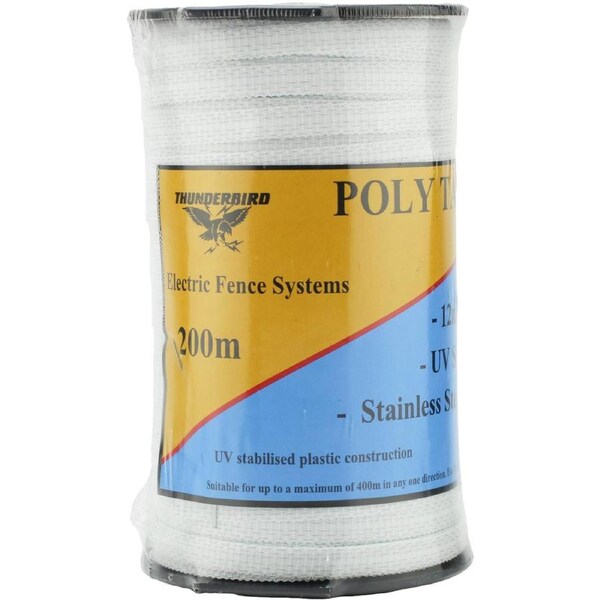 Thunderbird 200m Electric Fence Poly Tape Wire - White - EF-40BW