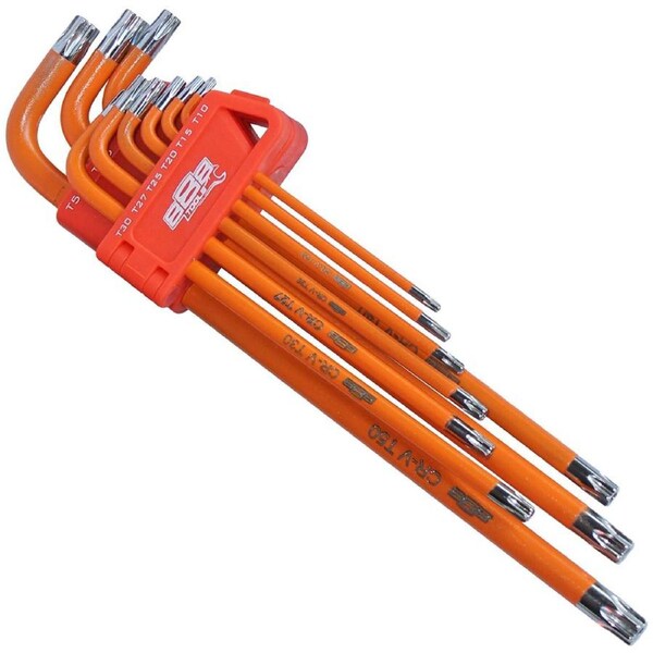 888 Tools 9 Piece Hex Allen Key Set - Tamperproof Torx - Orange - T834518