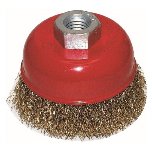 KC Tools M10 x 1.25mm Brass Coated Crimped Steel Wire Cup Brush - 09213