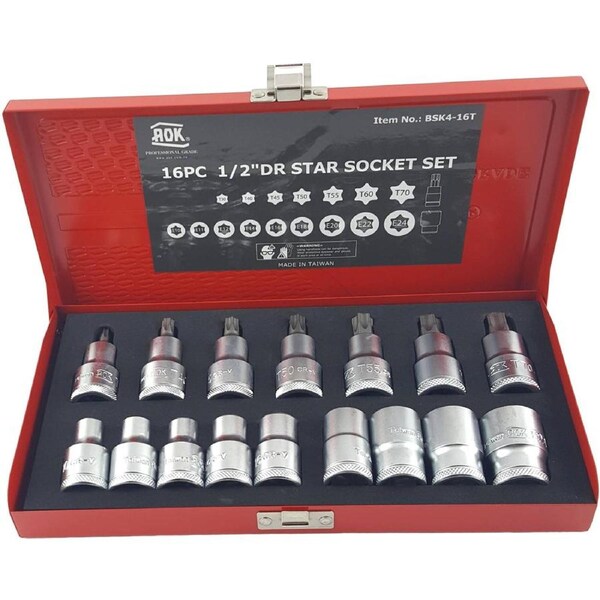 AOK by KC Tools 16 Piece 1/2" Drive Star Bit Socket Set - BSK4-16T