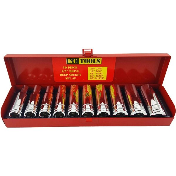 KC Tools 10 Piece 1/2" Drive AF Deep Socket Set - A13694