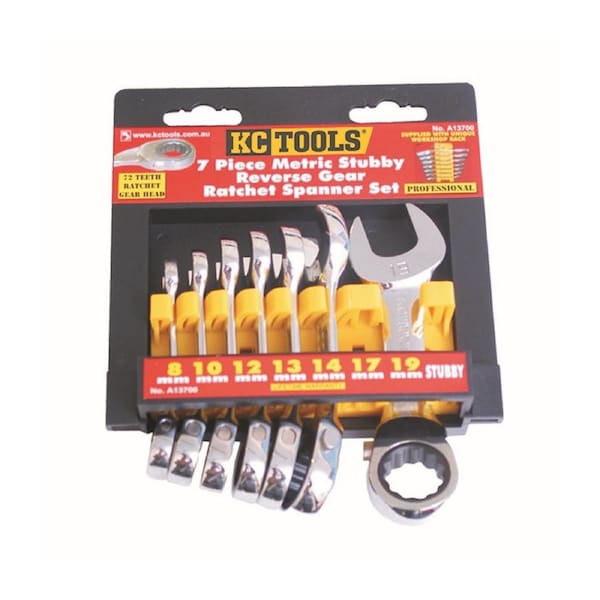 KC Tools 7 Piece 8mm - 19mm Reverse Gear Stubby Ratchet Wrench Set - A13700