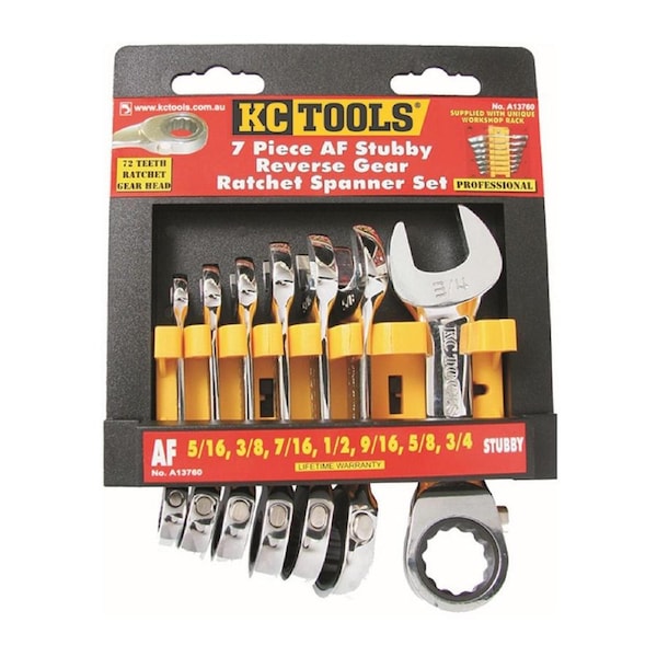 KC Tools 7 Piece 5/16" - 3/4" Reverse Stubby Ratchet Wrench Spanner Set - A13760