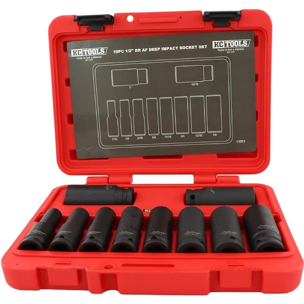 KC Tools 10 Piece 1/2" Drive AF Deep Impact Socket Set - 11311