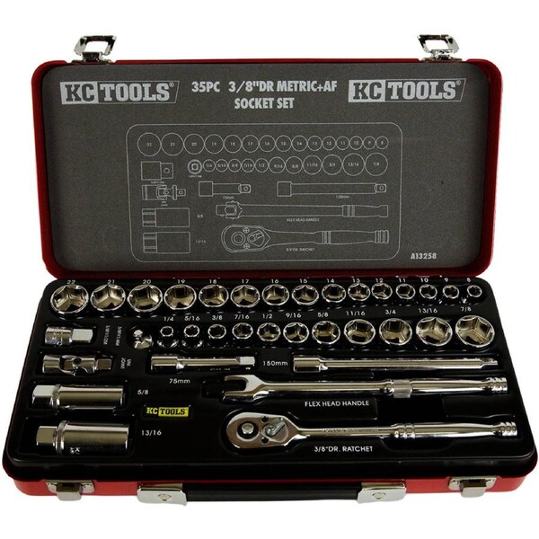 KC Tools 35 Piece 3/8" Drive Metric and AF Socket Set - A13258