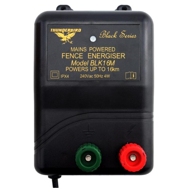 Thunderbird 16km Mains Electric Fence Energiser - BLK16M