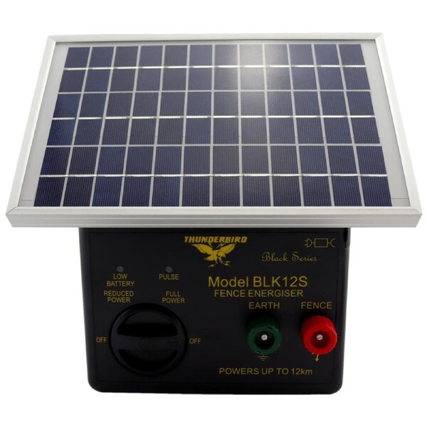 Thunderbird 12km Solar Electric Fence Energiser - BLK12S