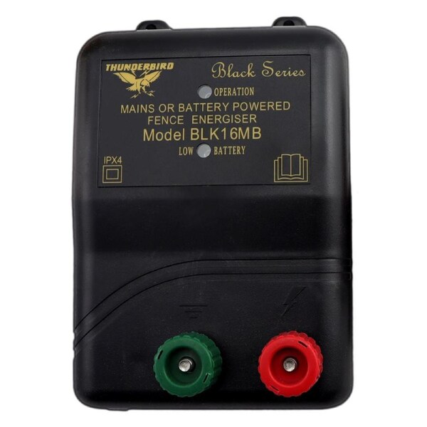 Thunderbird 16km Mains / Battery Electric Fence Energiser - BLK16MB