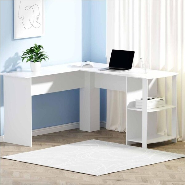 Artiss 136CM Computer Desk Shelf L-Shape Corner Desks White