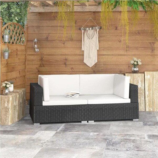 Sectional Corner Chairs 2 pcs with Cushions Poly Rattan Black vidaXL