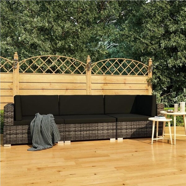 3 Piece Garden Sofa Set with Cushions Poly Rattan Grey vidaXL