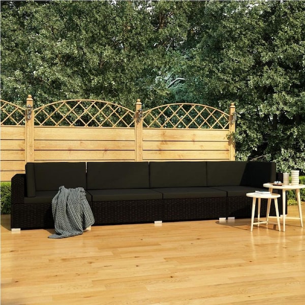 4 Piece Garden Sofa Set with Cushions Poly Rattan Black vidaXL