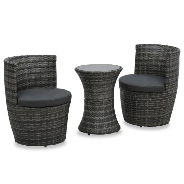 3 Piece Bistro Set with Cushions Poly Rattan Grey vidaXL