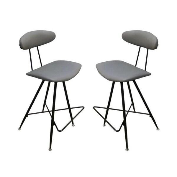 6IXTY Set of 2 - Rialto Scandinavian Fabric Bar Stool 65cm - Metal Frame - Grey