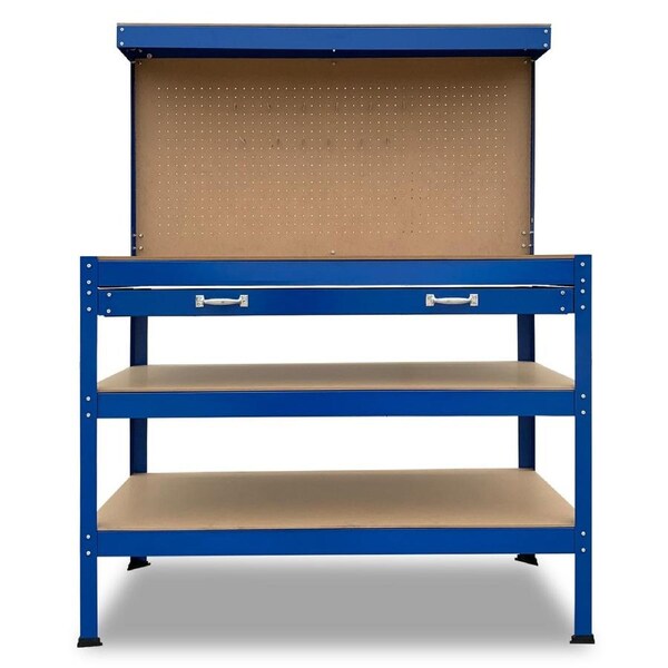3-Layered Work Bench Garage Storage Table Tool Shop Shelf Blue