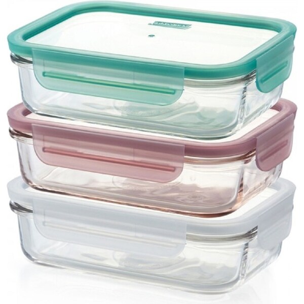 Glasslock 3 Piece Rectangle Food Container Set With Lids 710ml.