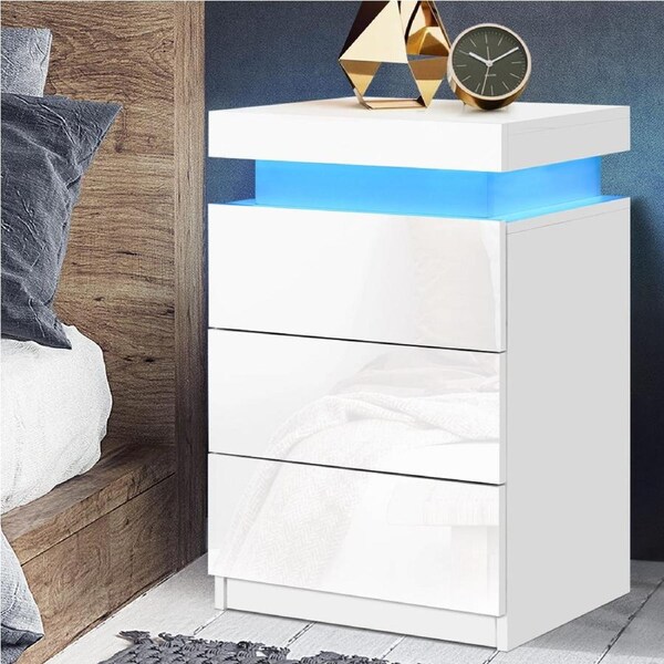 3 Drawers Artiss Bedside Table LED White