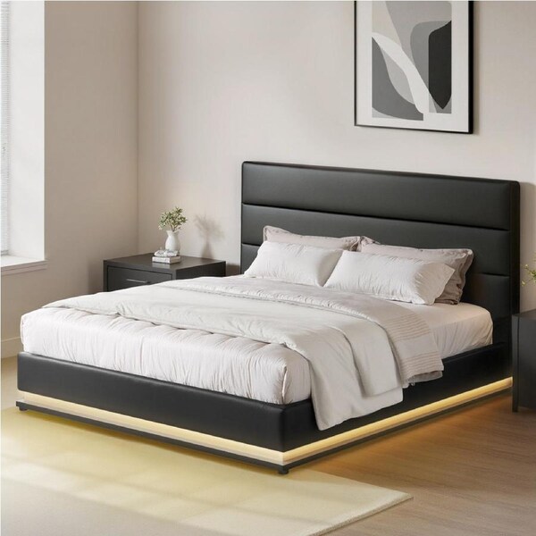 Artiss Bed Frame Double Size with LED Lights Platform Double Beds Black LUMI