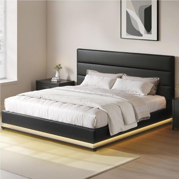 Artiss Bed Frame King Size with LED Lights Platform King Beds Black LUMI