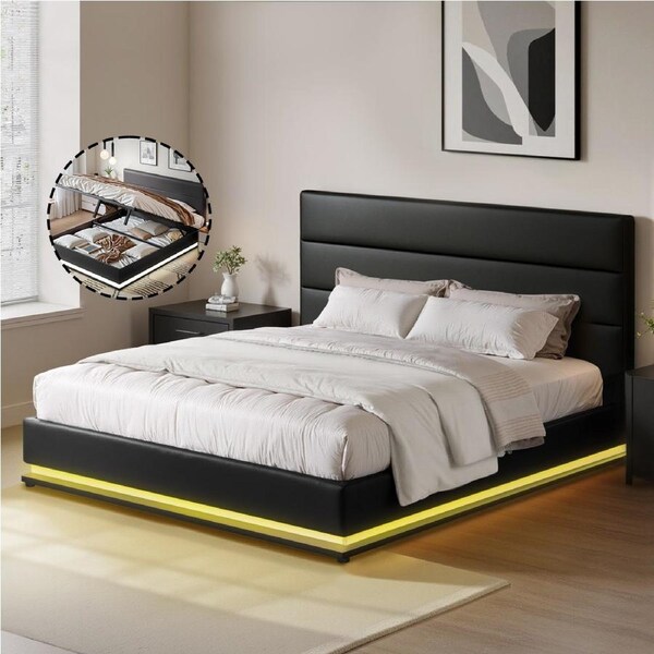 Artiss Bed Frame Queen Size with LED Lights Platform Queen Beds Black LUMI