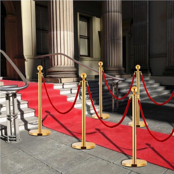 3 Piece VIP Queue Barrier Set Stainless Steel Gold vidaXL
