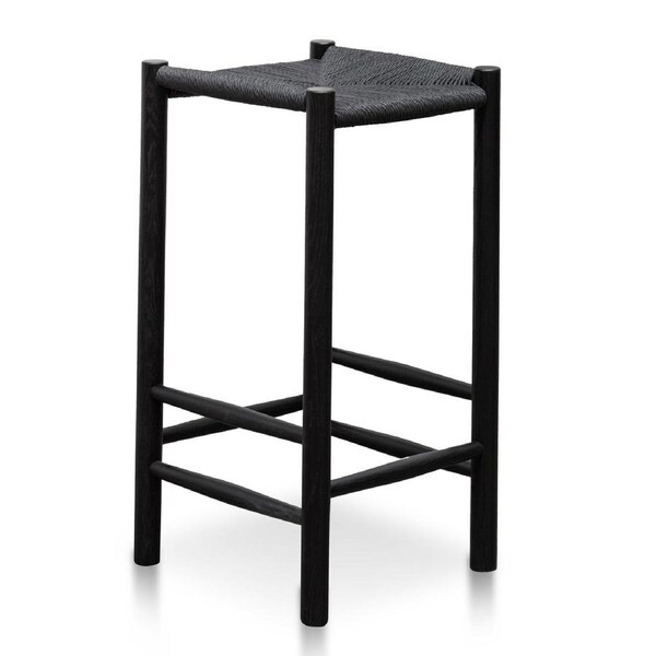 Erika 65cm Black Oak Bar Stool - Black Seat