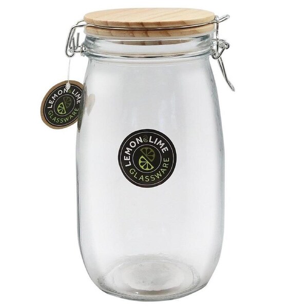 12 x 1500ml Round Food Storage Jar 1.5L Glass Jars Canister Container Wooden Lid