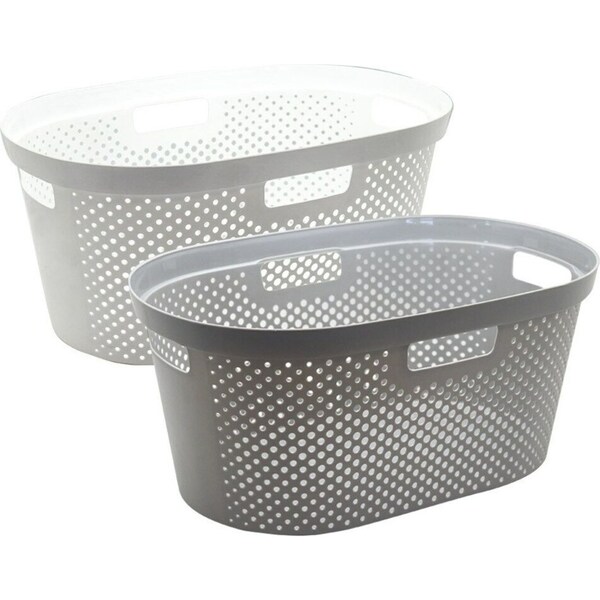 1 x Hudson Oval Laundry Basket White 40L Plastic Hamper Clothes Storage Washing Bin Household