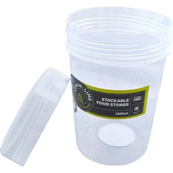 2 x 1000ml Screw Top Stack-able Plastic Food Storage Container Box Tubs Lid BPA Free