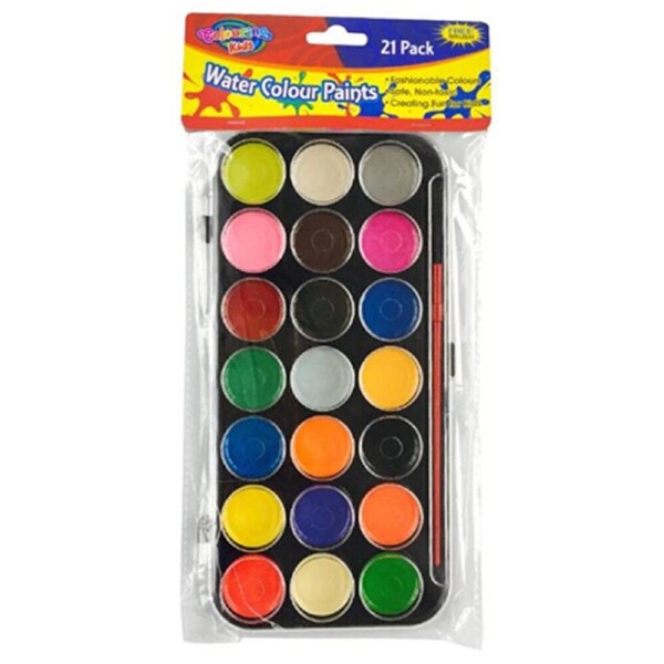 TWIN PACK WATER COLOUR COLOR PAINTS W PAINT BRUSH APPLICATOR 21 ASSORTED COLORS