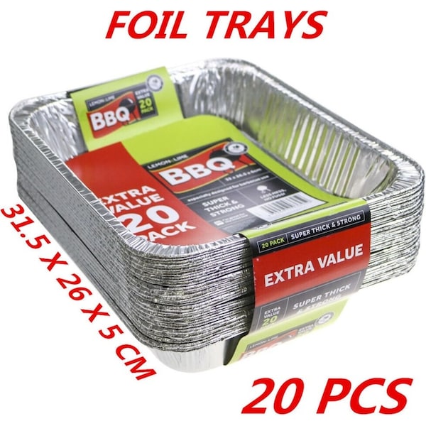 20 x Aluminum Foil Trays BBQ Disposable Roasting Takeaway Oven Baking Party Container