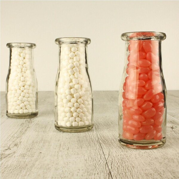 36 x 220ml Mini Small Clear Glass Milk Juice Candy Soda Bottle Reuseable Round Jar