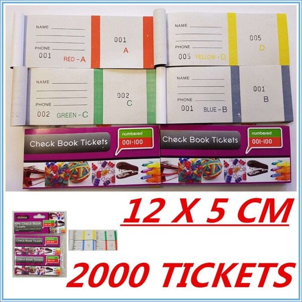 2000 RAFFLE TICKETS - CHECK BOOK TICKETS (1-100) COLOURFUL - BUSINESS PARTY DD