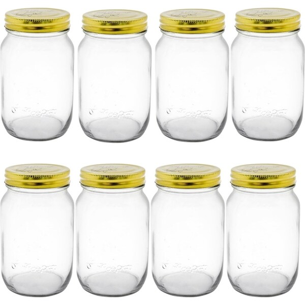 24 x Screw Top Premium Preserving Glass Jam Jar (500 ml)- Pattern on Seal Lid FW
