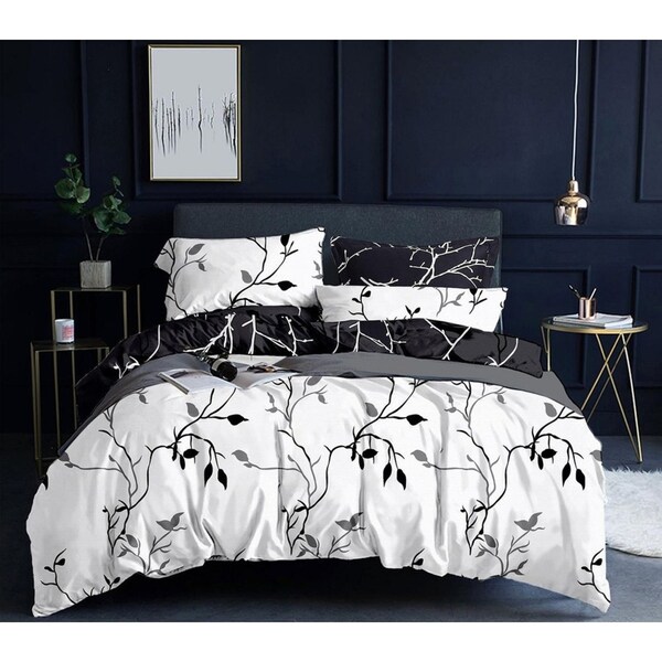 Tree Reversible Quilt/Doona/Duvet Cover Set(Double Size) - White M386
